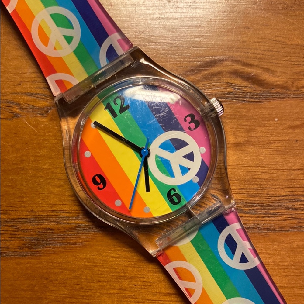 Rainbow Peace Sign Watch 32mm Accutime Watch Corp Japan quartz wristwatch